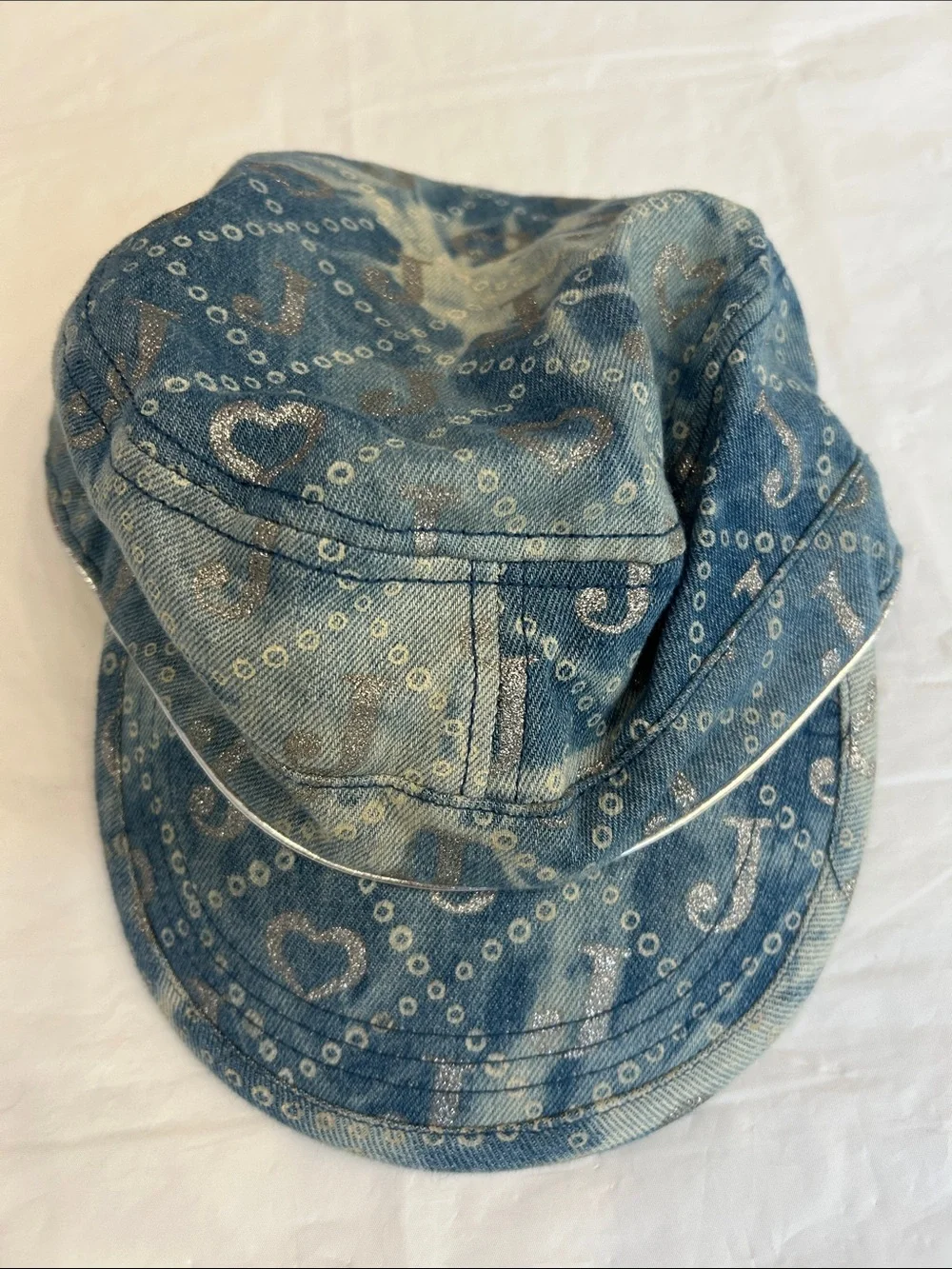Justice Blue Denim Hat with Silver Heart and 'J' Print